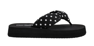 YOU GO GIRL CORKY BLACK WHITE POLKA DOT SANDALS