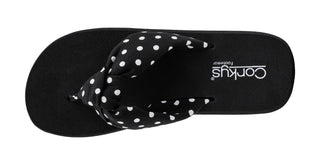 YOU GO GIRL CORKY BLACK WHITE POLKA DOT SANDALS