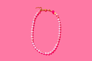 MABEL Beaded Necklace - Marbled Pink Glass Beads
