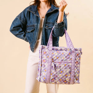 The Everyday Quilted Tote Bag-Bouquet Beauty Purple