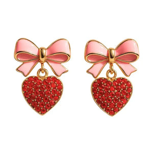 Sweetheart Bow Earrings with Red Pavé