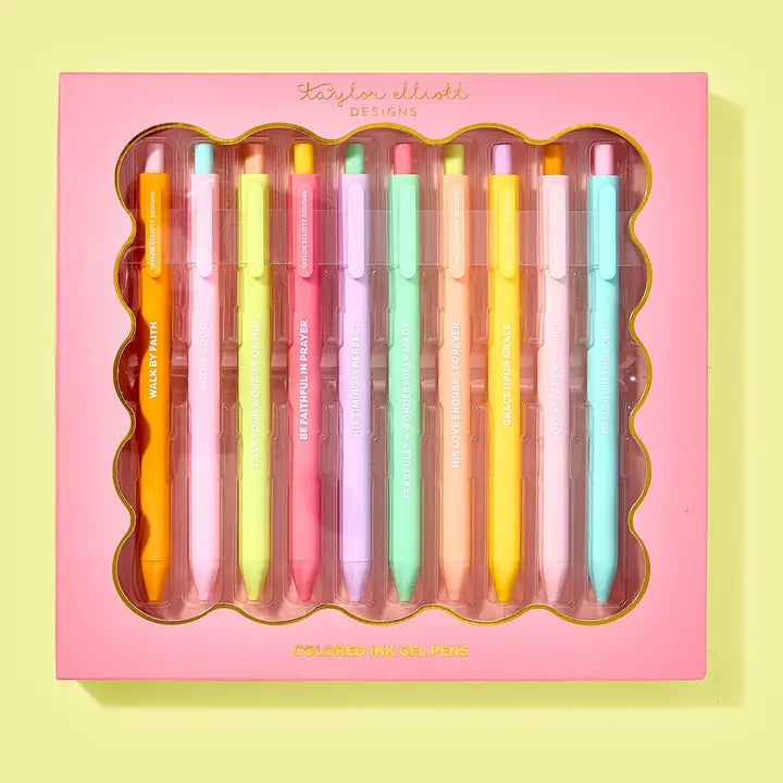 PINK Gel Pen Set - Motivational - Faith - Asst Colors - 10 Pc Set
