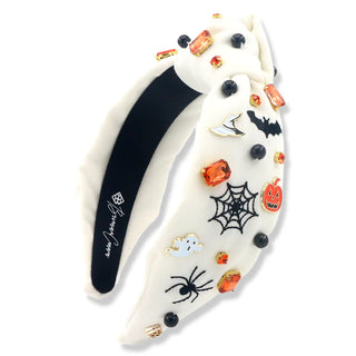 ADULT SIZE WHITE HEADBAND WITH HALLOWEEN EMBROIDERY, CHARMS & CRYSTALS