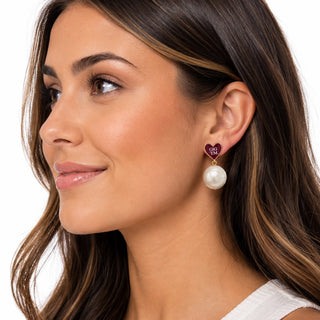 Texas A&M Heart Pearl Drop Earrings
