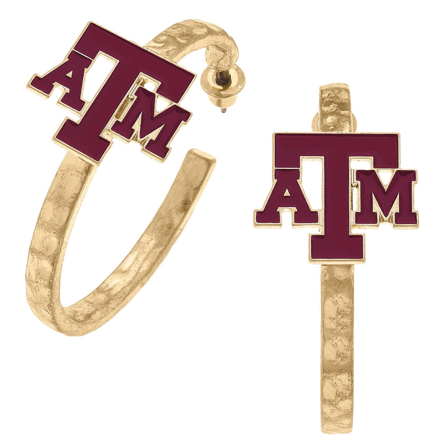 Texas A&M Aggies Enamel Logo Hoop Earrings in Maroon