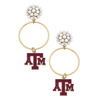 Texas A&M Aggies Pearl Cluster Enamel Hoop Earrings in Maroon