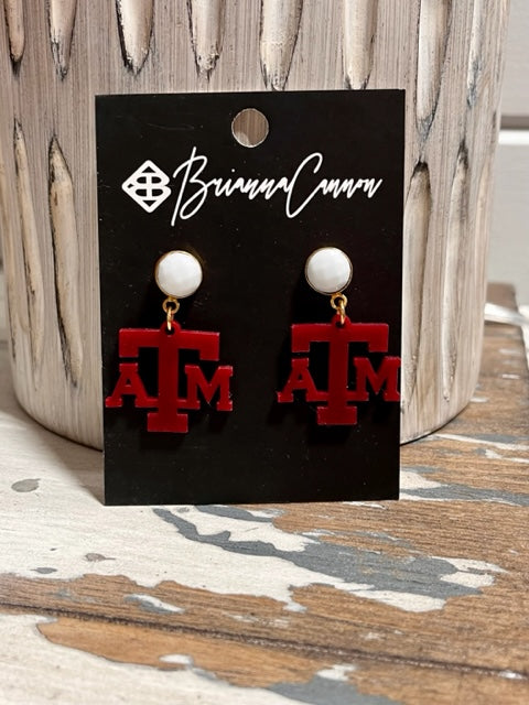 Texas A&M maroon mini with white post gem earrings