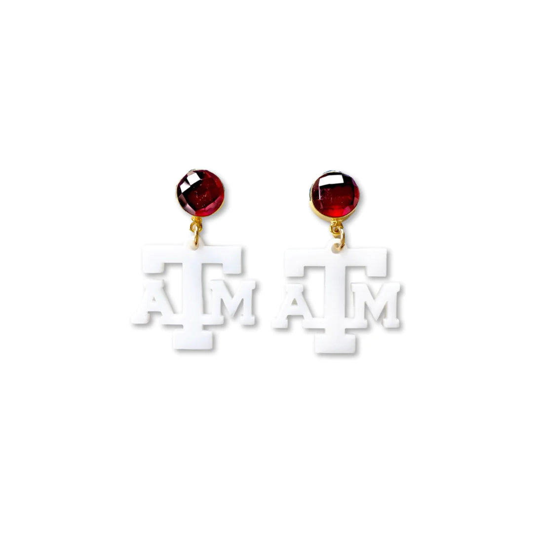 MINI WHITE TEXAS A&M EARRINGS