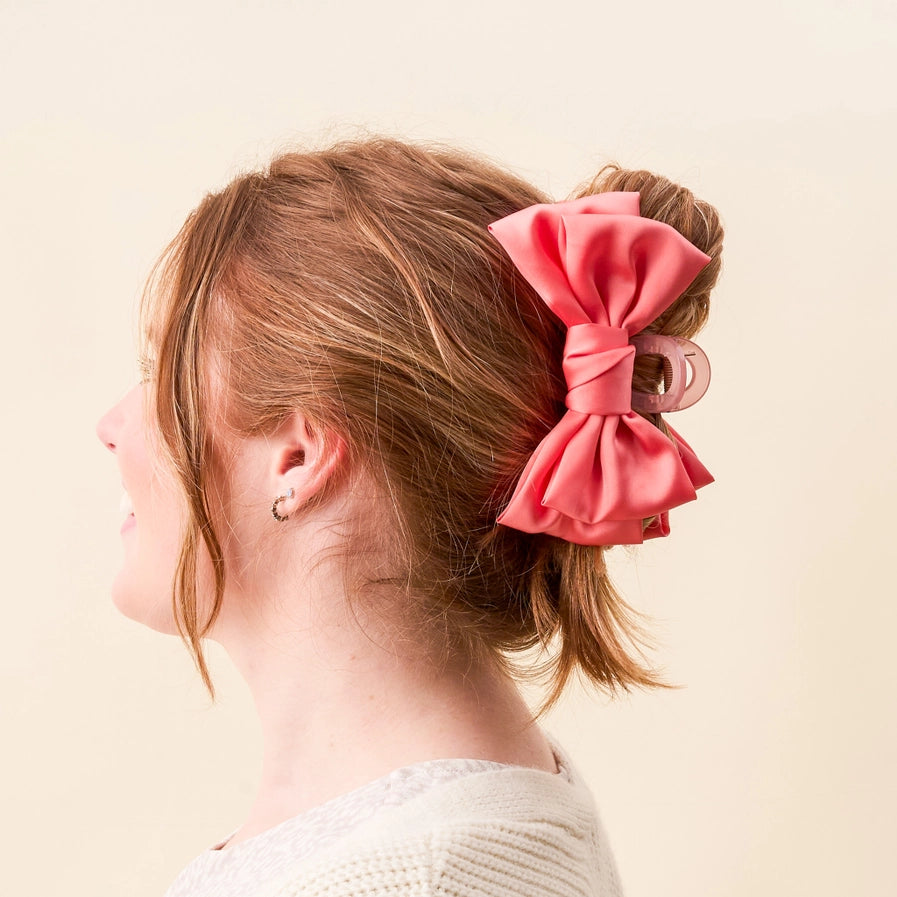 Rose-Satin Bow Claw Clip