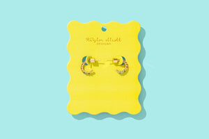 Hallie-Huggie Earrings - Gold-Plated w/ Colorful Gems