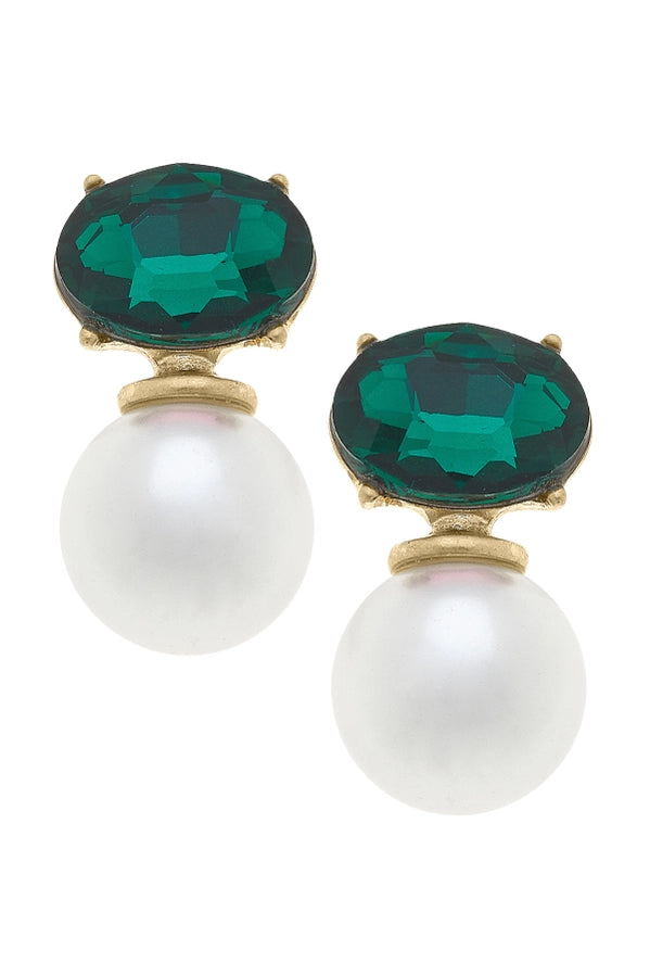 Emerald-Brooke Rhinestone & Pearl Drop Earrings