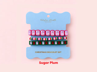 Sugar Plum Enamel Stretch Bracelets - Holiday - 3 Pc Set -