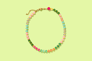 GRACE STONE Beaded Necklace - Multi-Colored + Yellow Stones