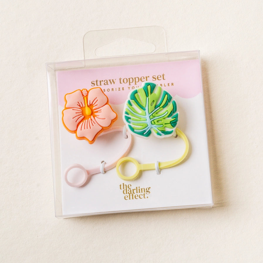 Tropical Hibiscus-Straw Topper Set