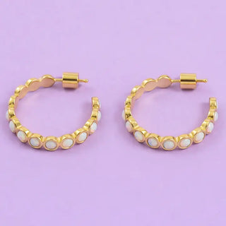 Mabel Small Hoop Earrings - Small - Real Opals -E-124