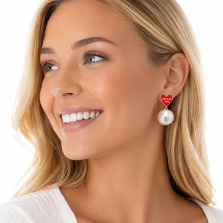 Texas Tech Heart Pearl Drop Earrings