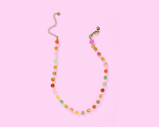 Sloan Beaded Necklace - Multi-Colored + Light Pink Beads N-32