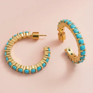 Small Brinn Hoop Earrings - Turquoise Stones E-123