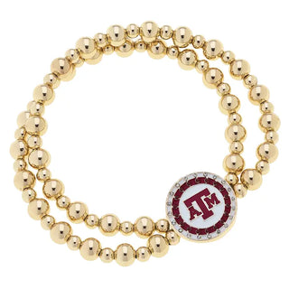 Texas A&M Aggies Pave Disc 2-Row Ball Bead Stretch Bracelet