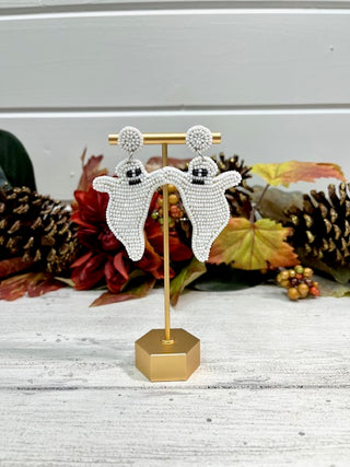 WHITE BEADED GHOST JANE MARIE EARRINGS