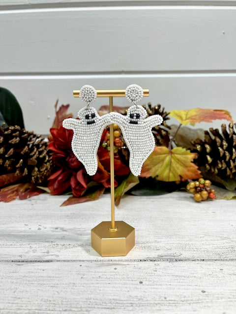 WHITE BEADED GHOST JANE MARIE EARRINGS