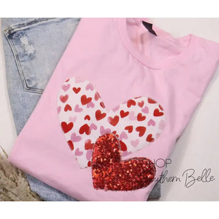 PINK DOUBLE HEART VALENTINE TEE