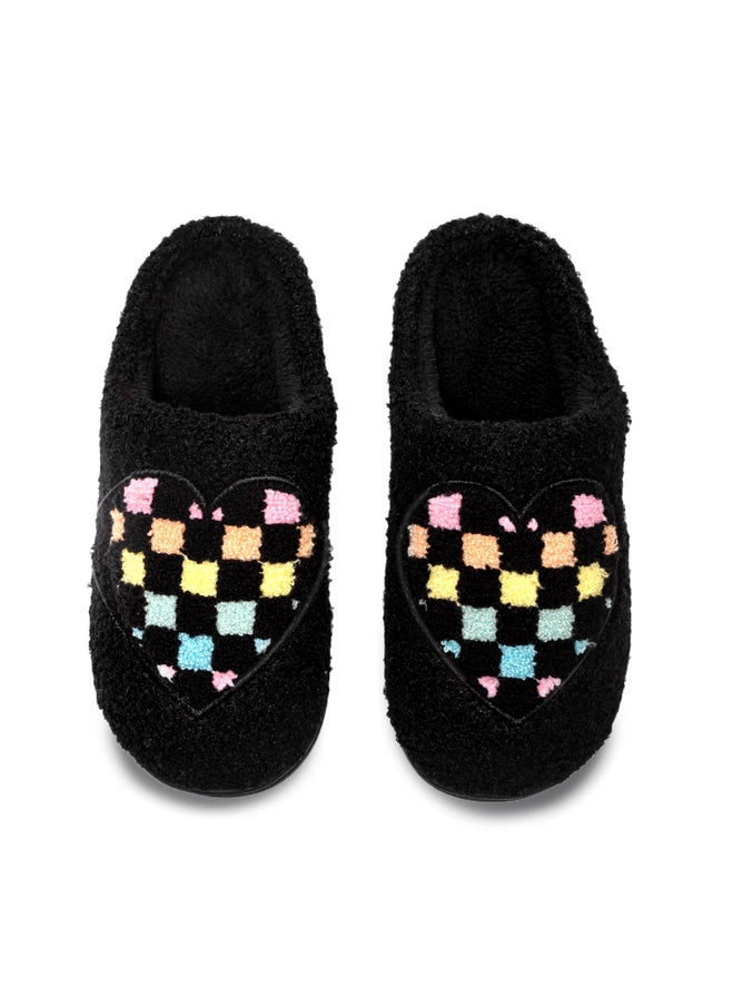 Black checker heart slippers