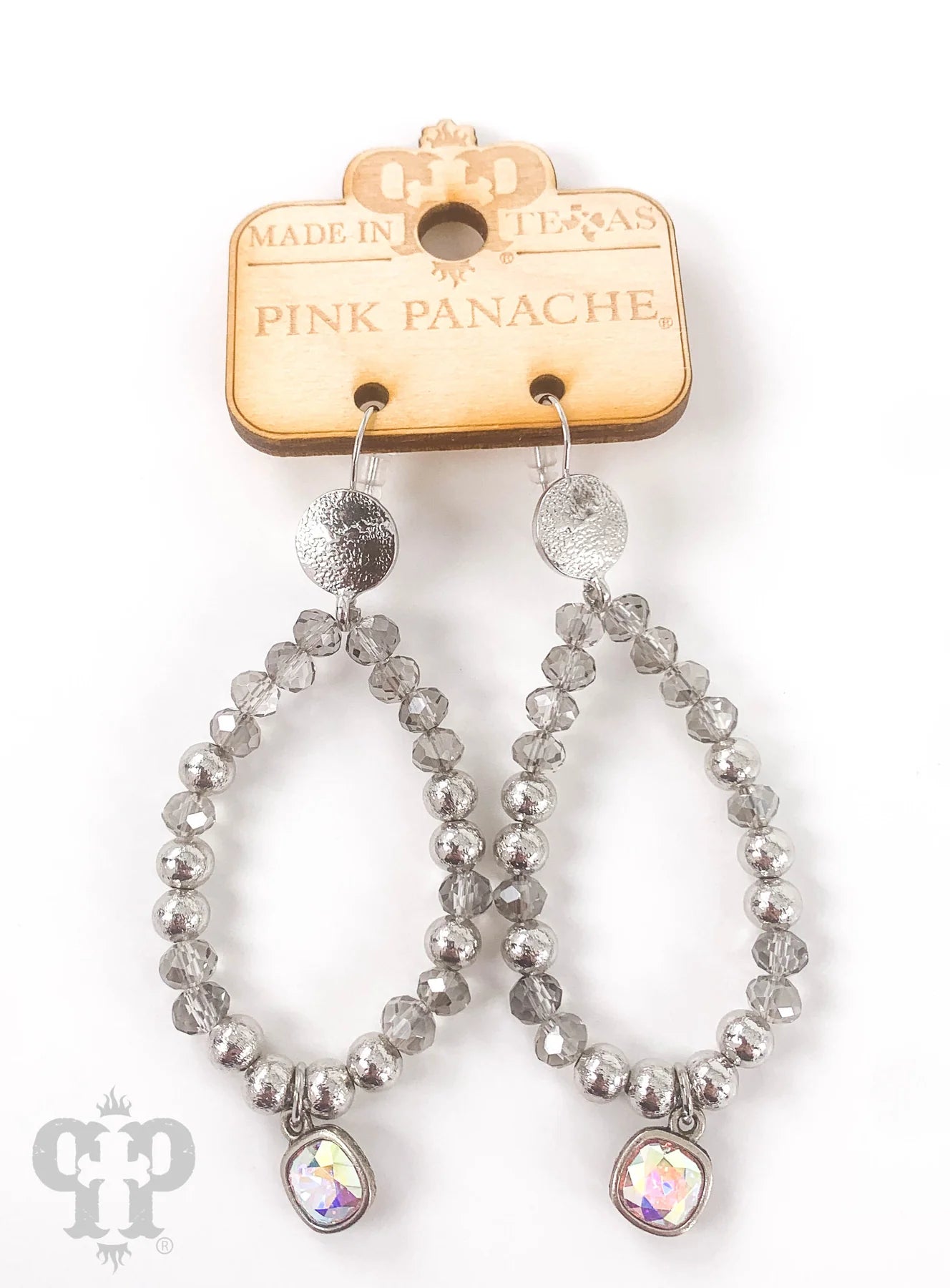 Black diamond silver teardrop pink panache earrings