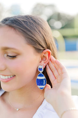 Beaded blue football taylor shaye earrings