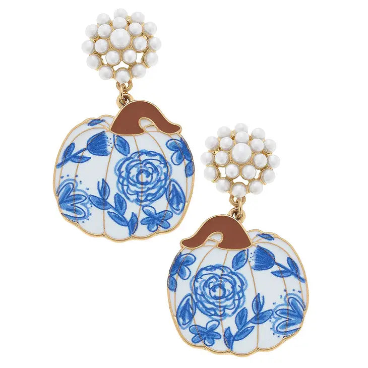 Cs X For Pete's Sake Pottery Enamel Floral Pumpkin Earrings