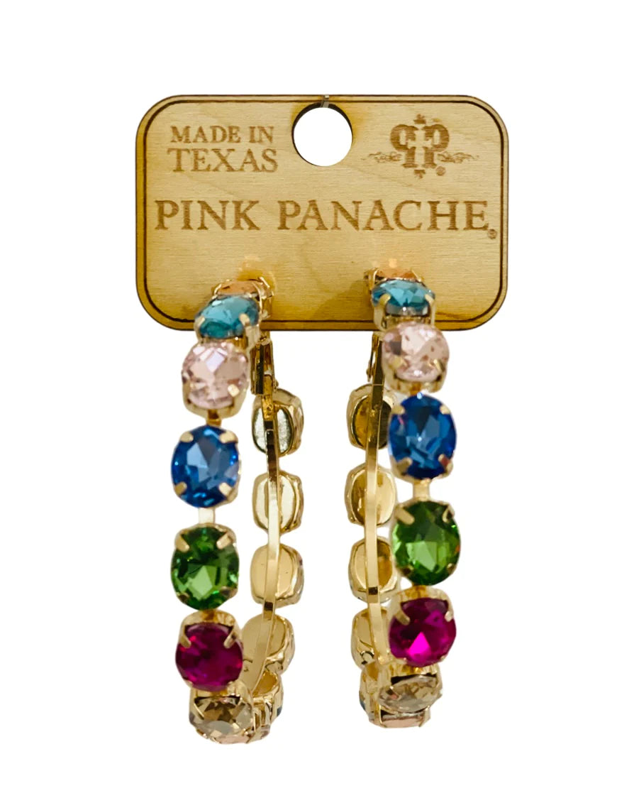 Multi-color blue peach  large pink panache hoop earrings