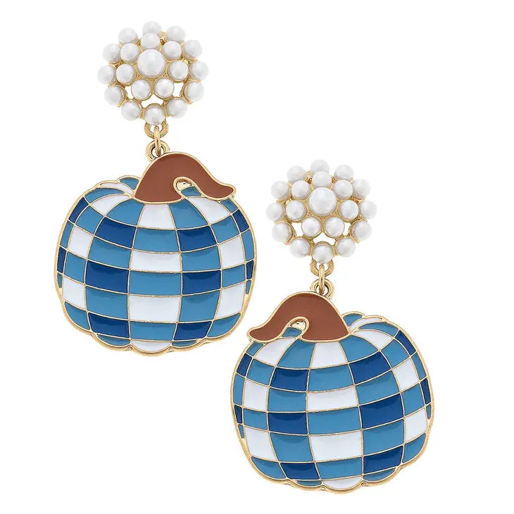 Canvas Style X For Pete's Sake Pottery Enamel Gingham Pumpkin Earrings