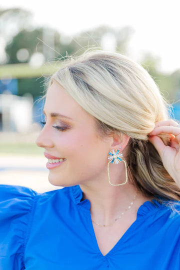 Gameday Sequin Sunburst Hoops- Blue and White