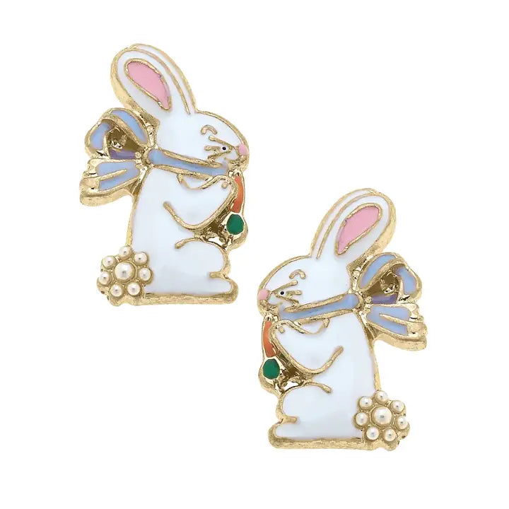 Lovey Bunny Enamel Stud Earrings in White