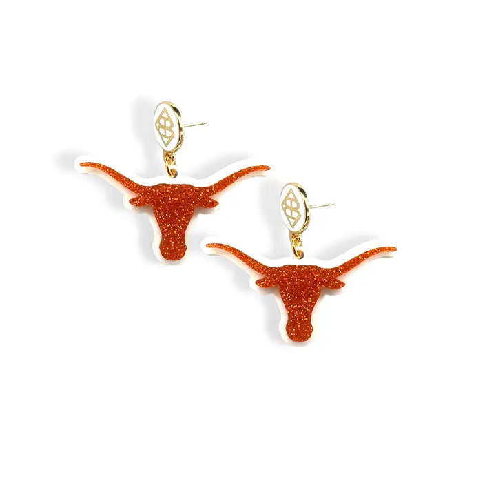 Burnt Orange Glitter Texas Longhorn Earrings