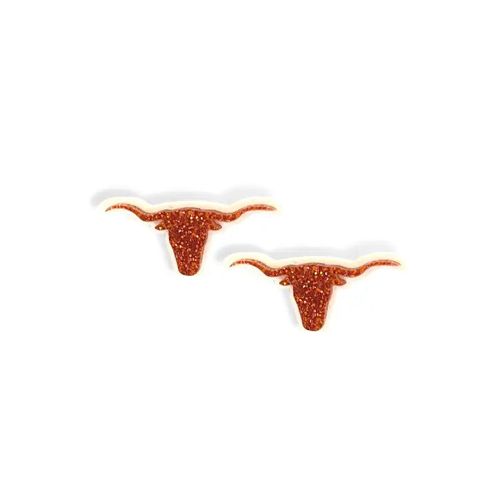 Burnt Orange Glitter Texas Longhorn Studs