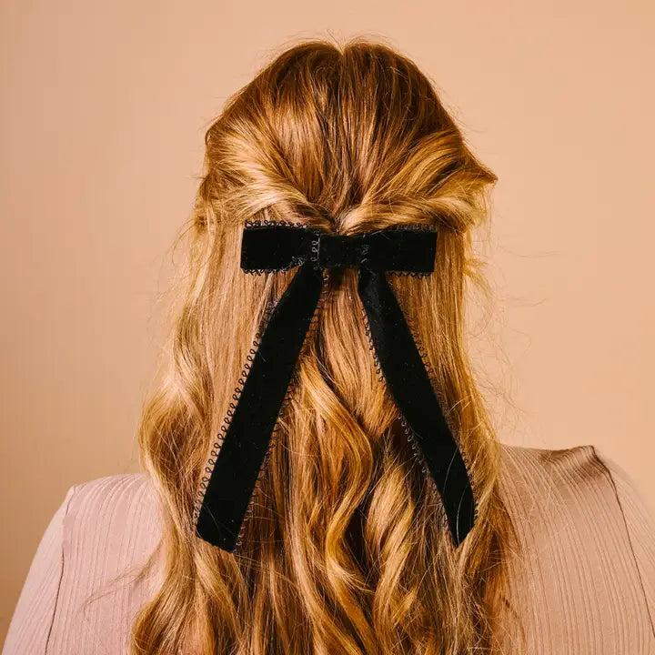 Vintage Velvet Hair Bow-Black
