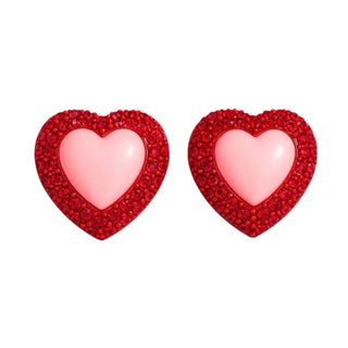 Candy Pink Heart Studs with Red Pavé