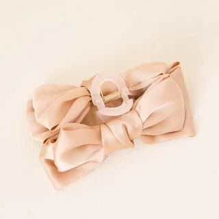 Satin Bow Claw Clip- Beige