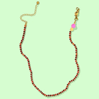 Emery Beaded Necklace - Brown + Pink Beads N-42