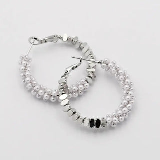 HALF PEARLY HOOPS- SILVER