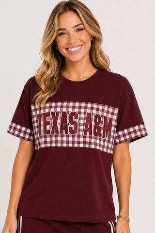 Texas A&M Gingham Color Block T-Shirt