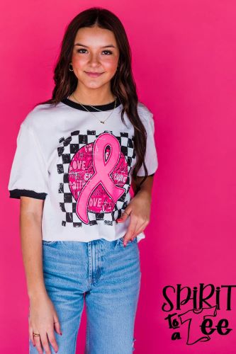 CHECKERED WITH CANCER RIBBON TEE