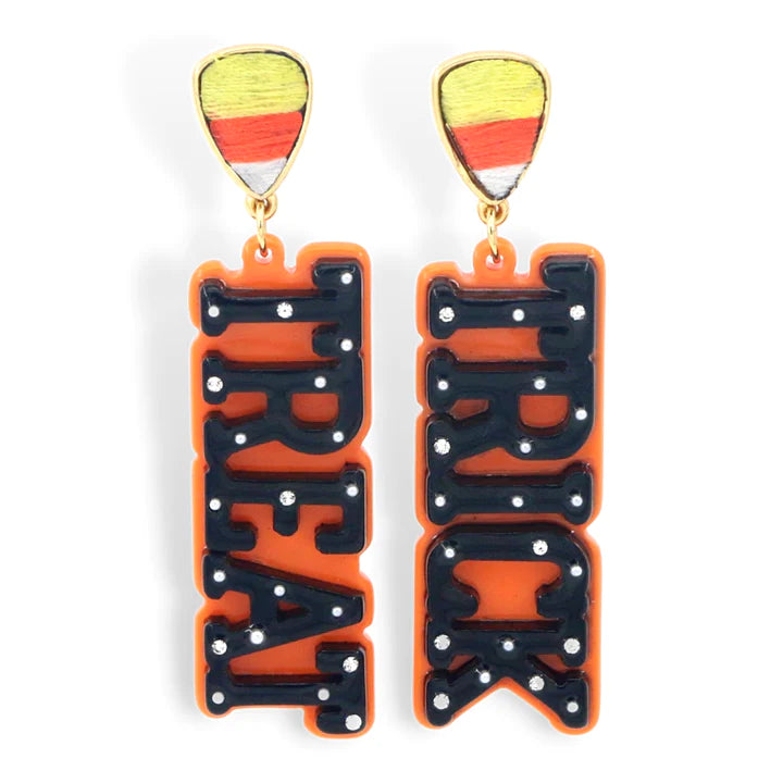 TRICK OR TREAT EARRINGS WITH EMBROIDERED CANDY CORN