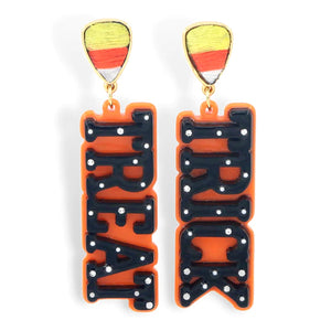 TRICK OR TREAT EARRINGS WITH EMBROIDERED CANDY CORN