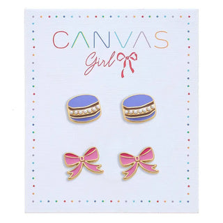 Madeleine Macaroon & Ribbon Bow Children's Stud Earrings in