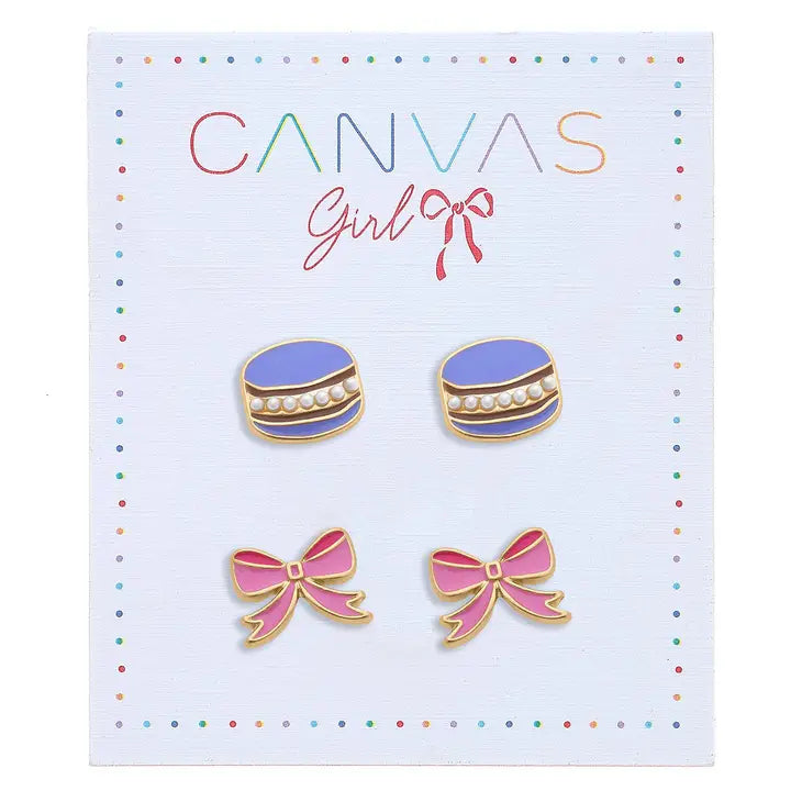 Madeleine Macaroon & Ribbon Bow Children's Stud Earrings in