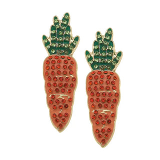 Pavé Enamel Carrot Stud Earrings in Orange & Green