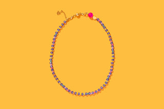Beaded Necklace - Blue + Multi-Colored - Camille