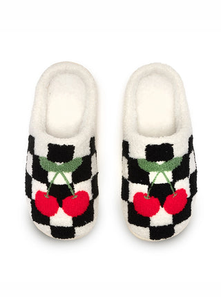 Black & White Checkered W/Cherries Slippers